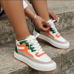 Vibrant High Top Sneakers in Orange and Green
